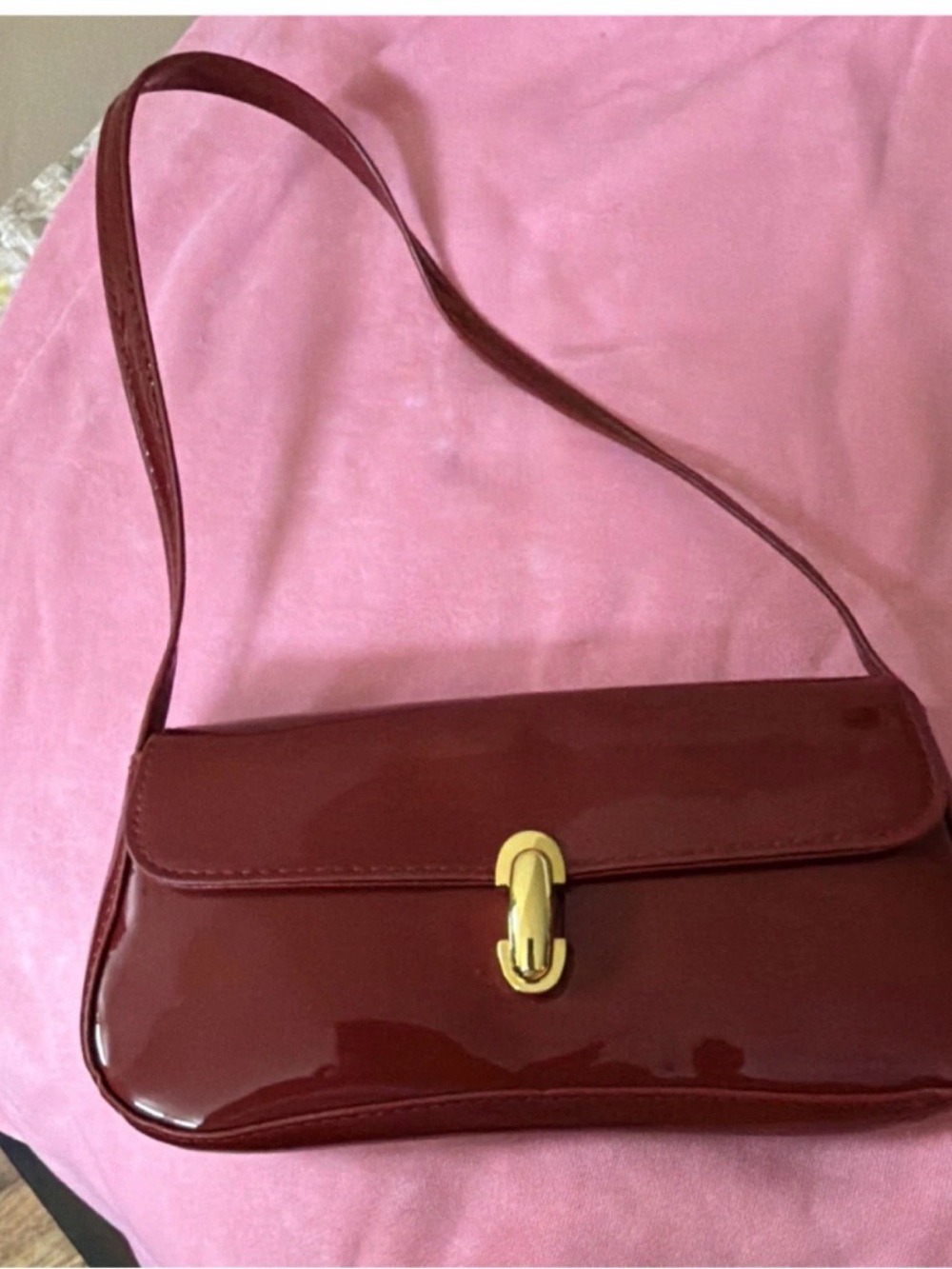 Classic Patent Shoulder Bag in Deep Burgundy
